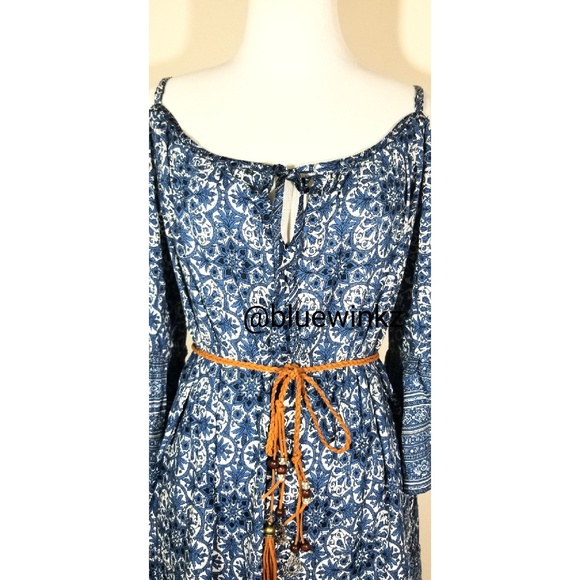 Blue Boho Floral Cold Shoulder Dress - Picture 5 of 7